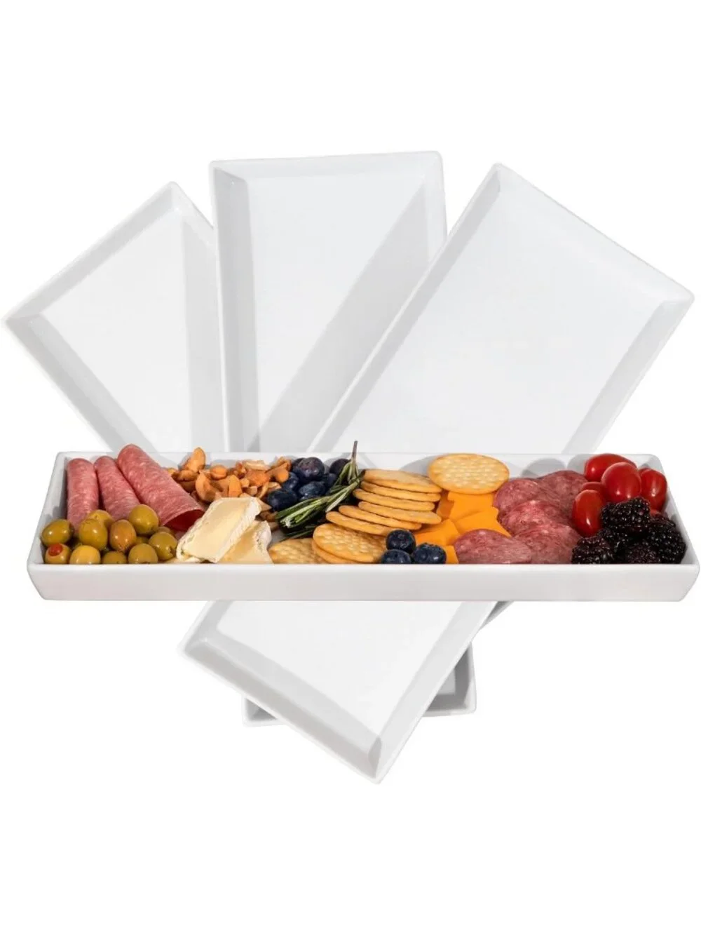 Elegant White Ceramic Serving Platters - Set of 4 Rectangle Plates for